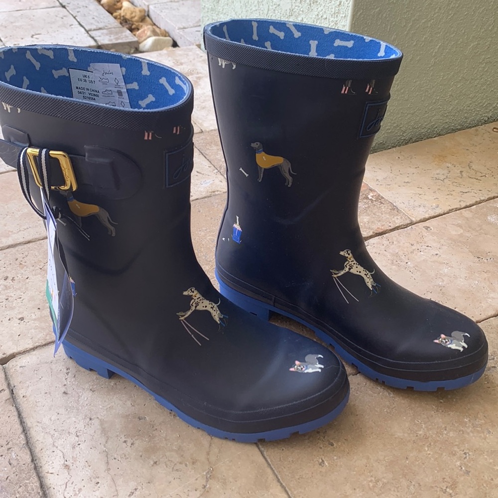 Joules mid height rain boots with dogs - NWT
